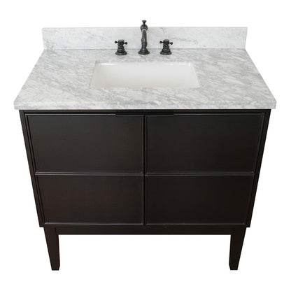 Bellaterra Home Cafe 37" 2-Door 1-Drawer Cappuccino Freestanding Vanity Set With Ceramic Undermount Rectangular Sink and White Carrara Marble Top