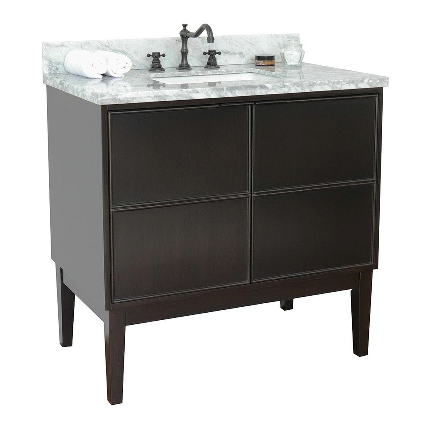 Bellaterra Home Cafe 37" 2-Door 1-Drawer Cappuccino Freestanding Vanity Set With Ceramic Undermount Rectangular Sink and White Carrara Marble Top