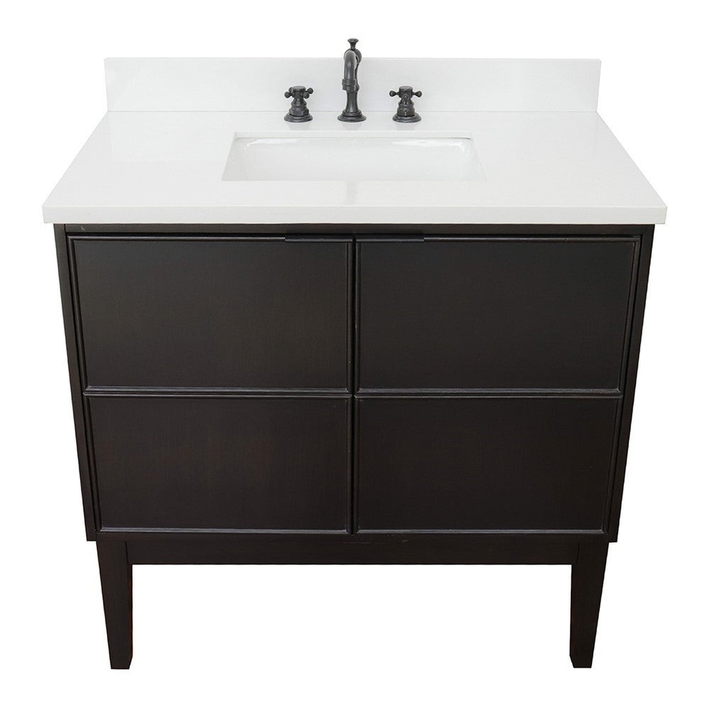 Bellaterra Home Cafe 37" 2-Door 1-Drawer Cappuccino Freestanding Vanity Set With Ceramic Undermount Rectangular Sink and White Quartz Top