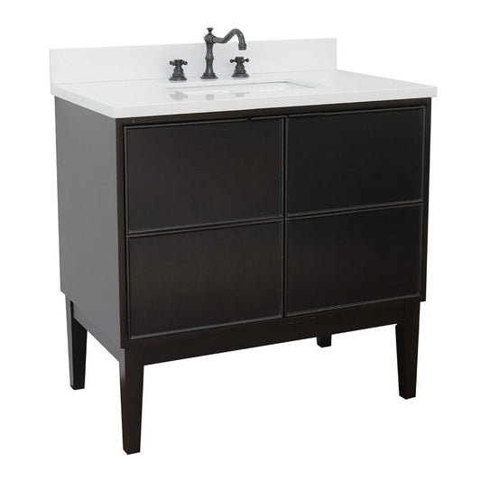 Bellaterra Home Cafe 37" 2-Door 1-Drawer Cappuccino Freestanding Vanity Set With Ceramic Undermount Rectangular Sink and White Quartz Top