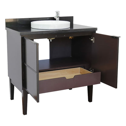 Bellaterra Home Cafe 37" 2-Door 1-Drawer Cappuccino Freestanding Vanity Set With Ceramic Vessel Sink and Black Galaxy Top