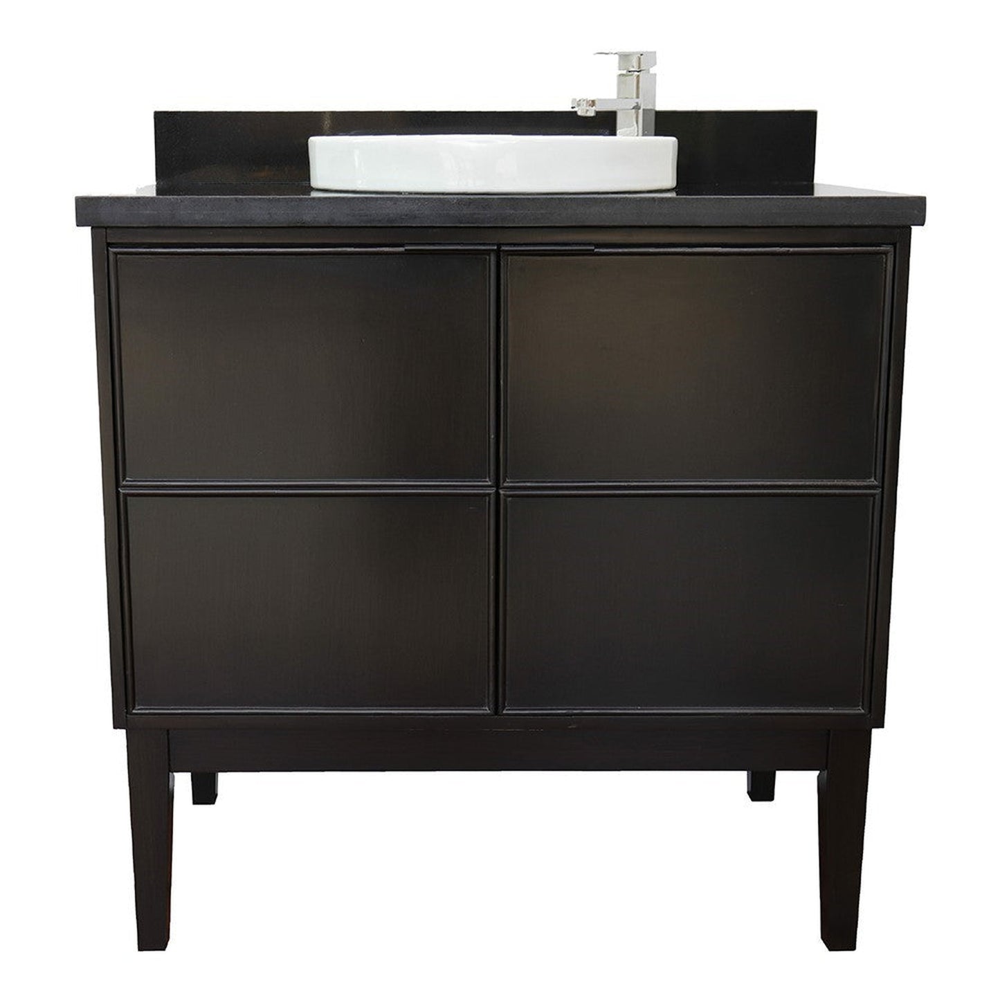 Bellaterra Home Cafe 37" 2-Door 1-Drawer Cappuccino Freestanding Vanity Set With Ceramic Vessel Sink and Black Galaxy Top