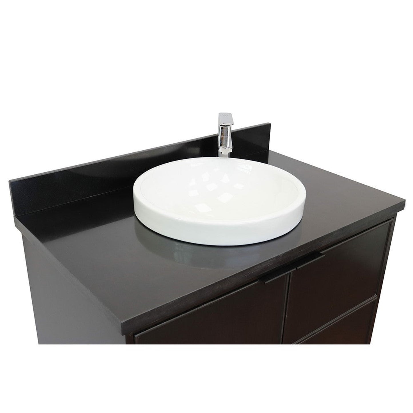 Bellaterra Home Cafe 37" 2-Door 1-Drawer Cappuccino Freestanding Vanity Set With Ceramic Vessel Sink and Black Galaxy Top