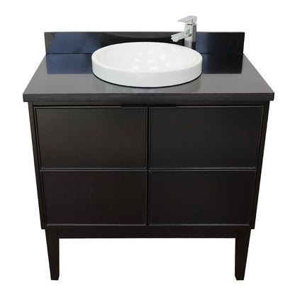 Bellaterra Home Cafe 37" 2-Door 1-Drawer Cappuccino Freestanding Vanity Set With Ceramic Vessel Sink and Black Galaxy Top