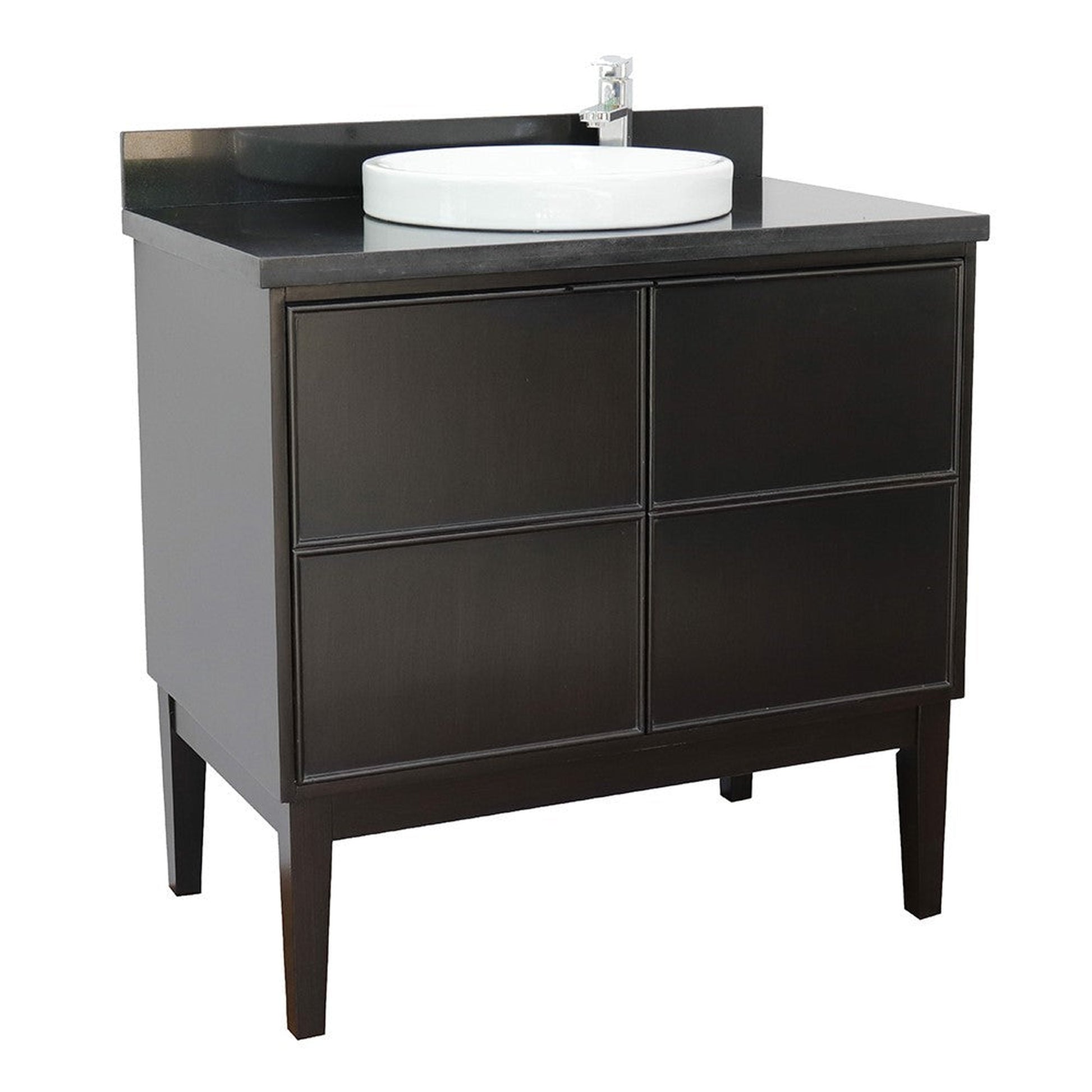 Bellaterra Home Cafe 37" 2-Door 1-Drawer Cappuccino Freestanding Vanity Set With Ceramic Vessel Sink and Black Galaxy Top