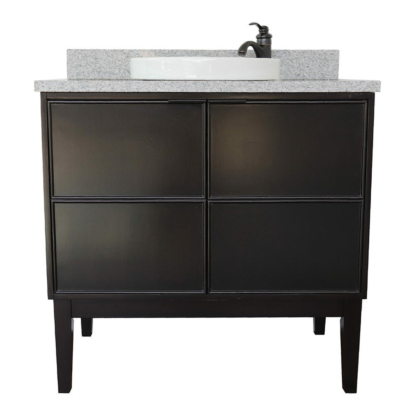 Bellaterra Home Cafe 37" 2-Door 1-Drawer Cappuccino Freestanding Vanity Set With Ceramic Vessel Sink and Gray Granite Top