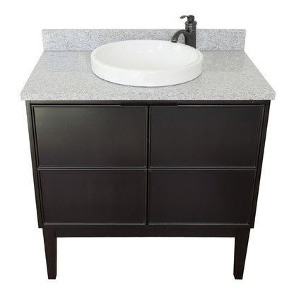 Bellaterra Home Cafe 37" 2-Door 1-Drawer Cappuccino Freestanding Vanity Set With Ceramic Vessel Sink and Gray Granite Top