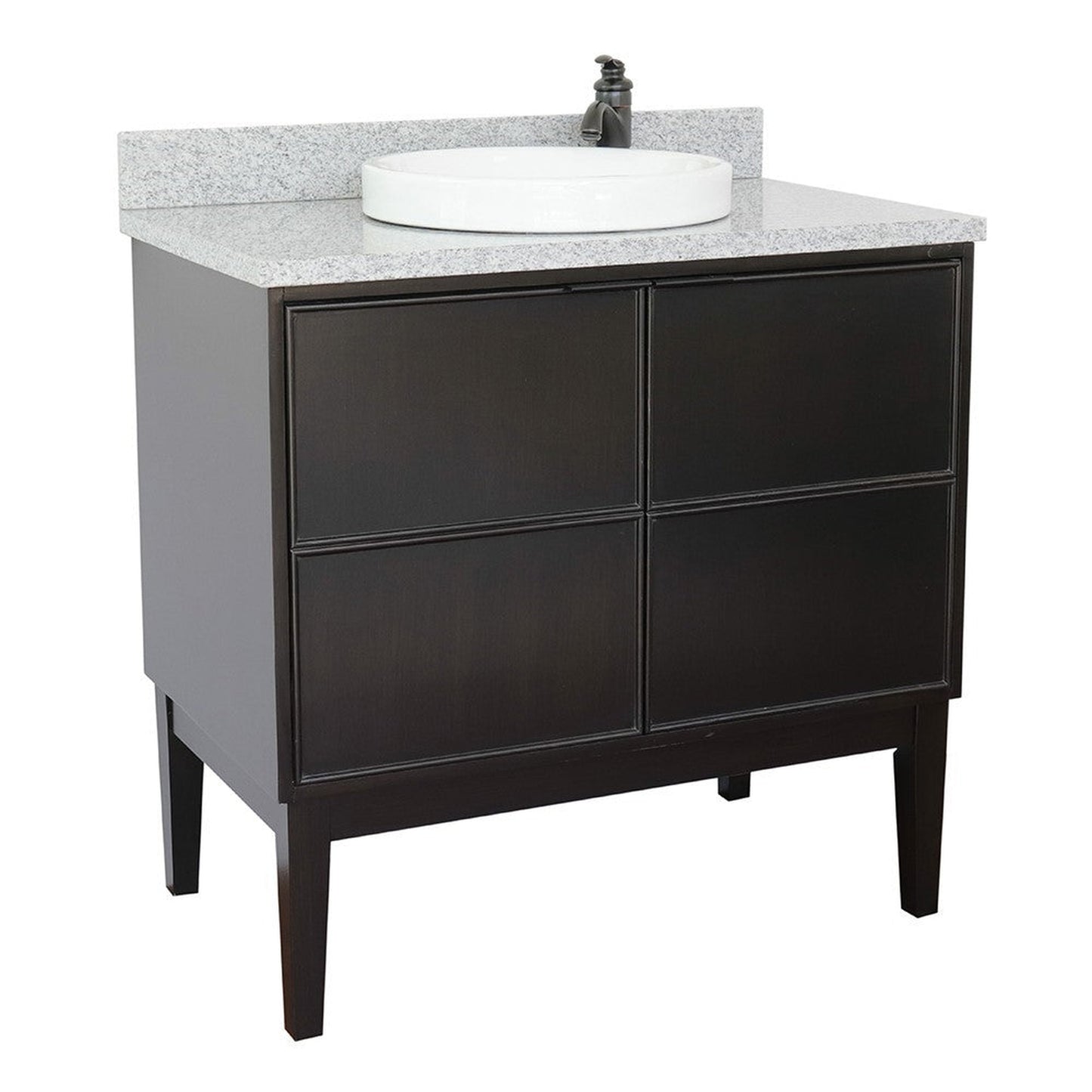 Bellaterra Home Cafe 37" 2-Door 1-Drawer Cappuccino Freestanding Vanity Set With Ceramic Vessel Sink and Gray Granite Top