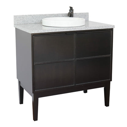 Bellaterra Home Cafe 37" 2-Door 1-Drawer Cappuccino Freestanding Vanity Set With Ceramic Vessel Sink and Gray Granite Top