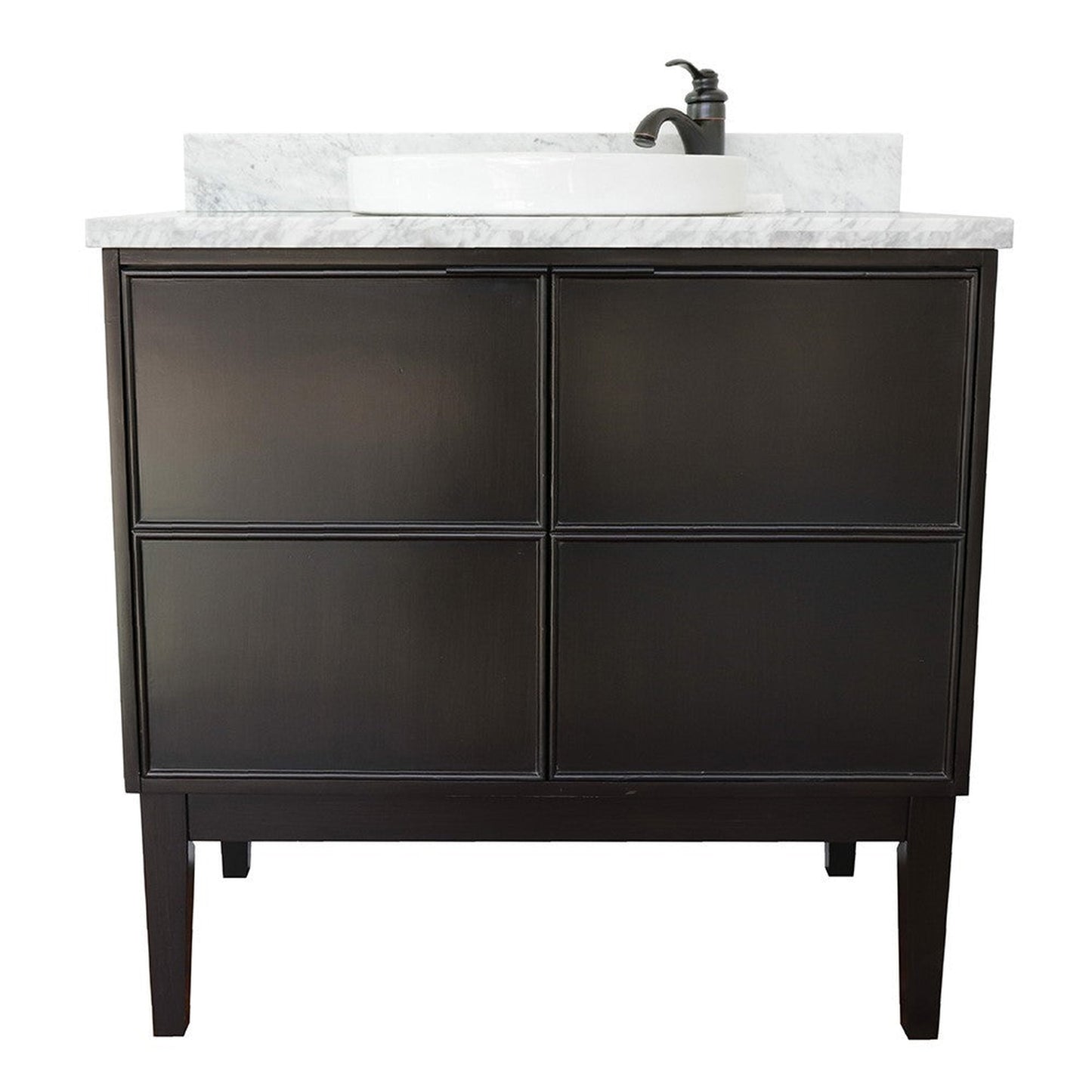 Bellaterra Home Cafe 37" 2-Door 1-Drawer Cappuccino Freestanding Vanity Set With Ceramic Vessel Sink and White Carrara Marble Top