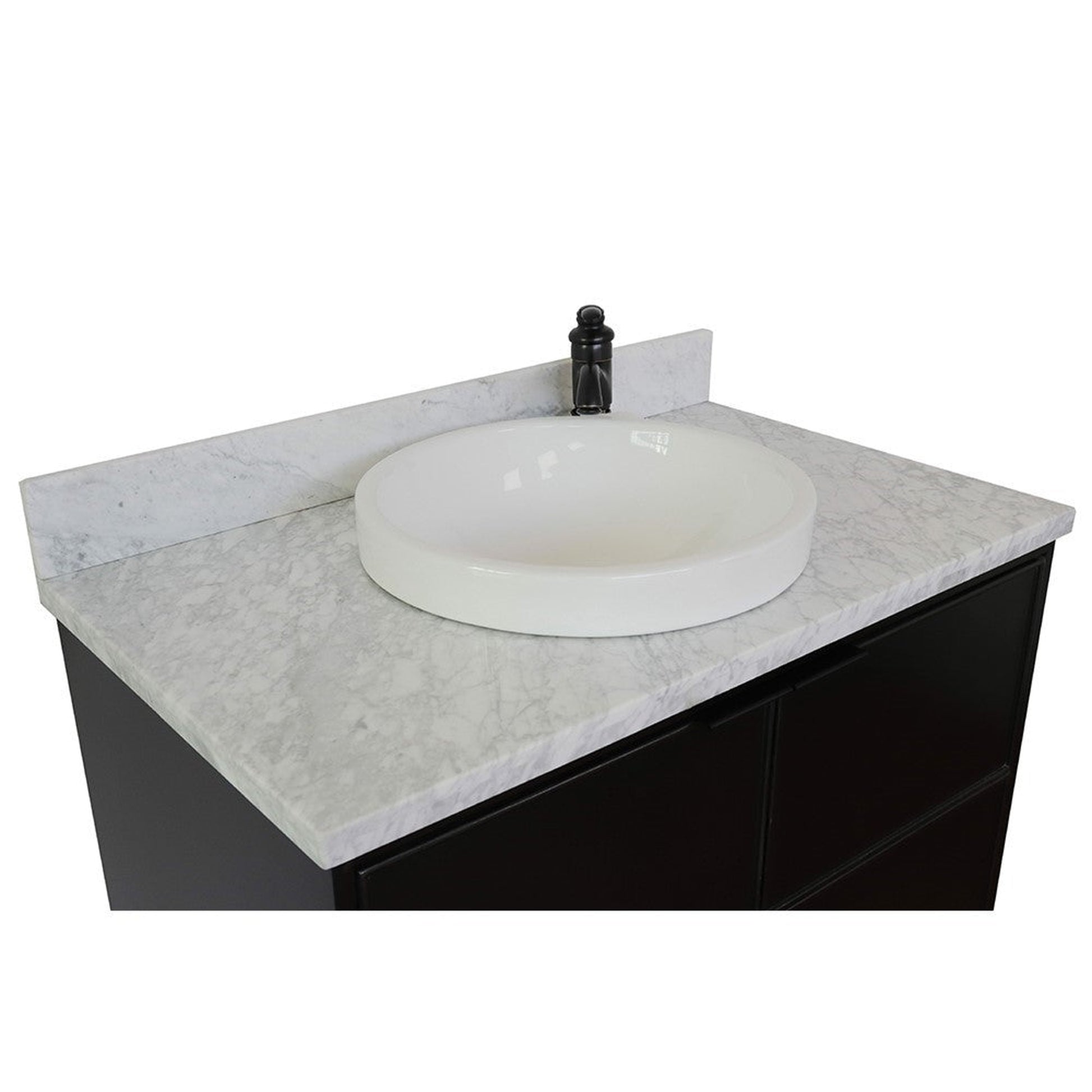 Bellaterra Home Cafe 37" 2-Door 1-Drawer Cappuccino Freestanding Vanity Set With Ceramic Vessel Sink and White Carrara Marble Top