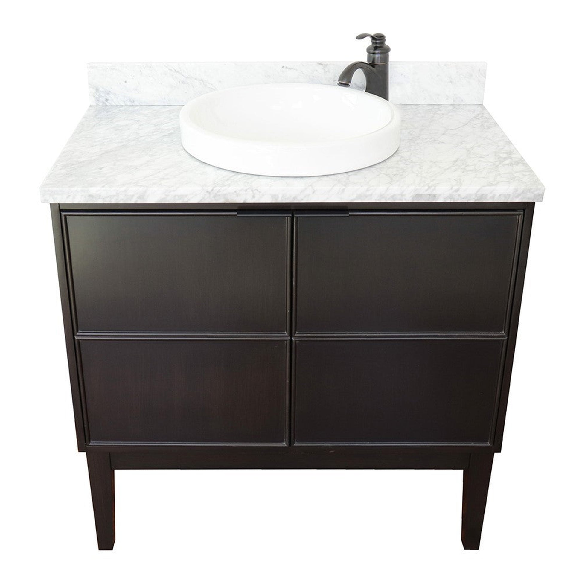 Bellaterra Home Cafe 37" 2-Door 1-Drawer Cappuccino Freestanding Vanity Set With Ceramic Vessel Sink and White Carrara Marble Top