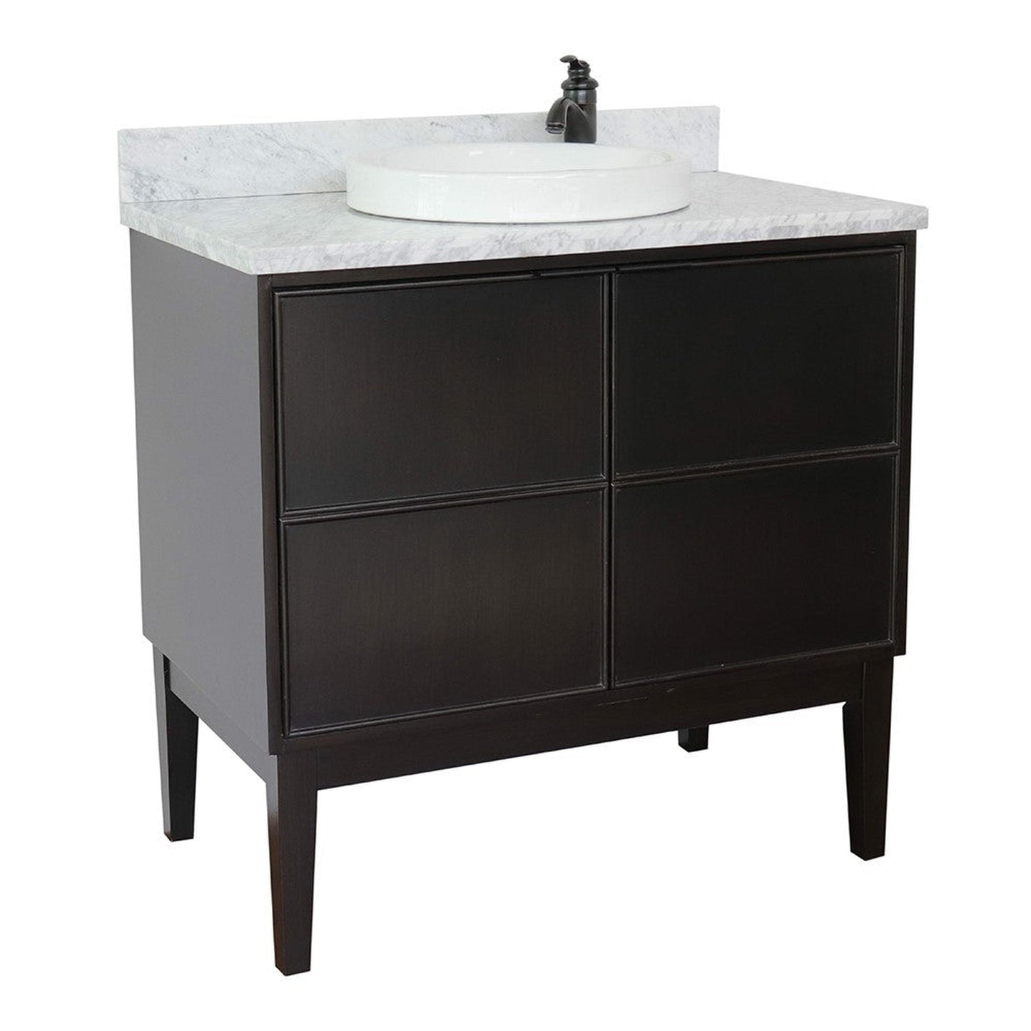 Bellaterra Home Cafe 37" 2-Door 1-Drawer Cappuccino Freestanding Vanity Set With Ceramic Vessel Sink and White Carrara Marble Top