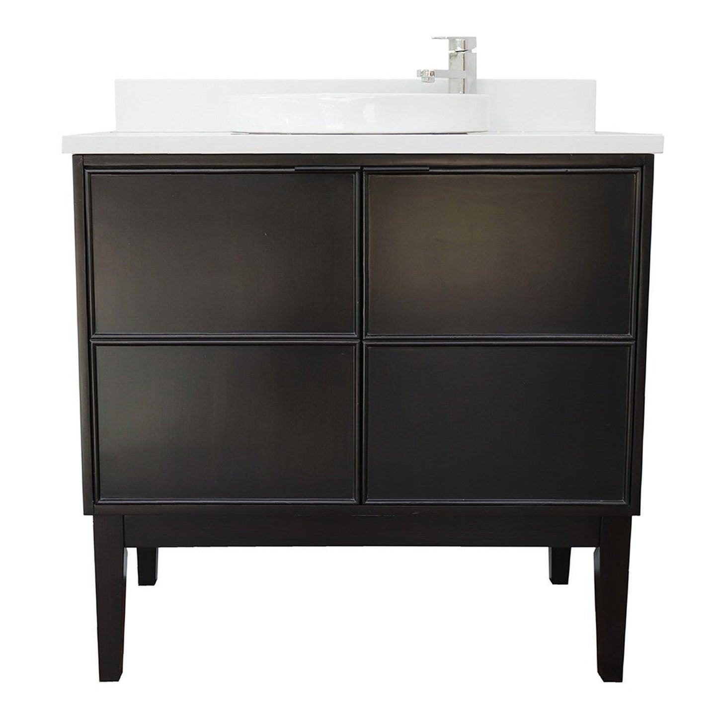 Bellaterra Home Cafe 37" 2-Door 1-Drawer Cappuccino Freestanding Vanity Set With Ceramic Vessel Sink and White Quartz Top