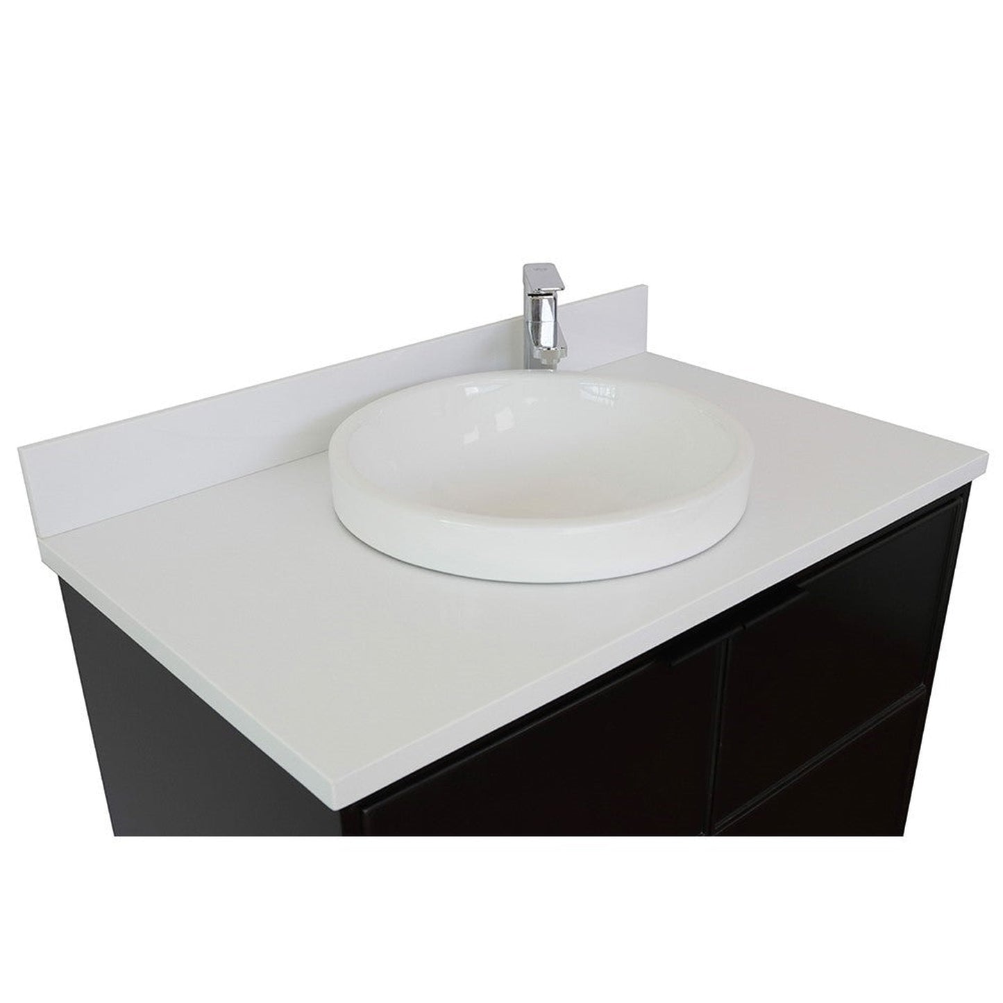 Bellaterra Home Cafe 37" 2-Door 1-Drawer Cappuccino Freestanding Vanity Set With Ceramic Vessel Sink and White Quartz Top