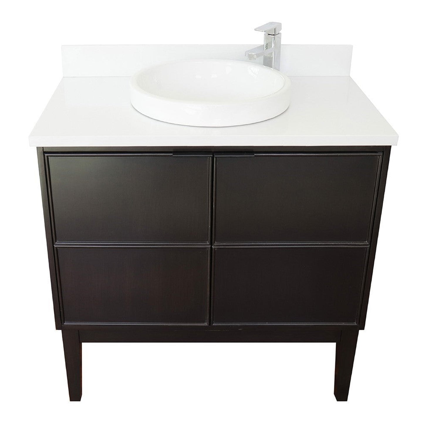 Bellaterra Home Cafe 37" 2-Door 1-Drawer Cappuccino Freestanding Vanity Set With Ceramic Vessel Sink and White Quartz Top