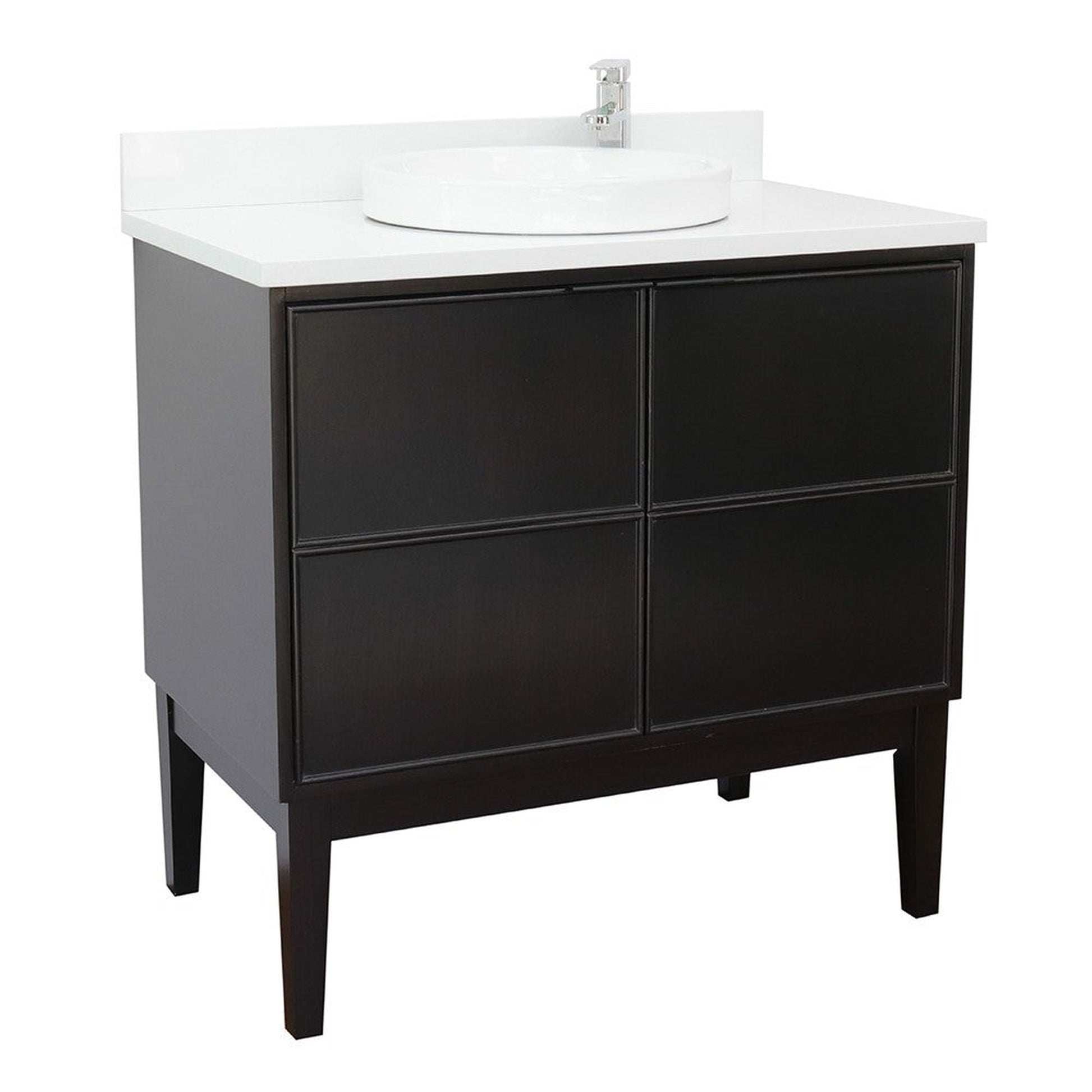 Bellaterra Home Cafe 37" 2-Door 1-Drawer Cappuccino Freestanding Vanity Set With Ceramic Vessel Sink and White Quartz Top