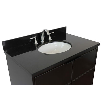 Bellaterra Home Cafe 37" 2-Door 1-Drawer Cappuccino Wall-Mount Vanity Set With Ceramic Undermount Oval Sink and Black Galaxy Top