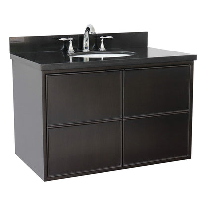 Bellaterra Home Cafe 37" 2-Door 1-Drawer Cappuccino Wall-Mount Vanity Set With Ceramic Undermount Oval Sink and Black Galaxy Top