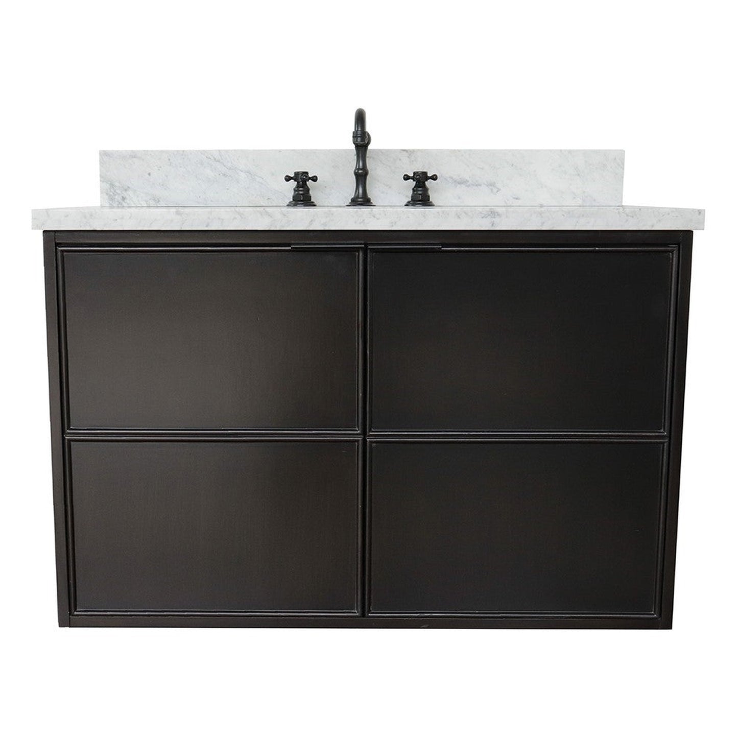 Bellaterra Home Cafe 37" 2-Door 1-Drawer Cappuccino Wall-Mount Vanity Set With Ceramic Undermount Oval Sink and White Carrara Marble Top