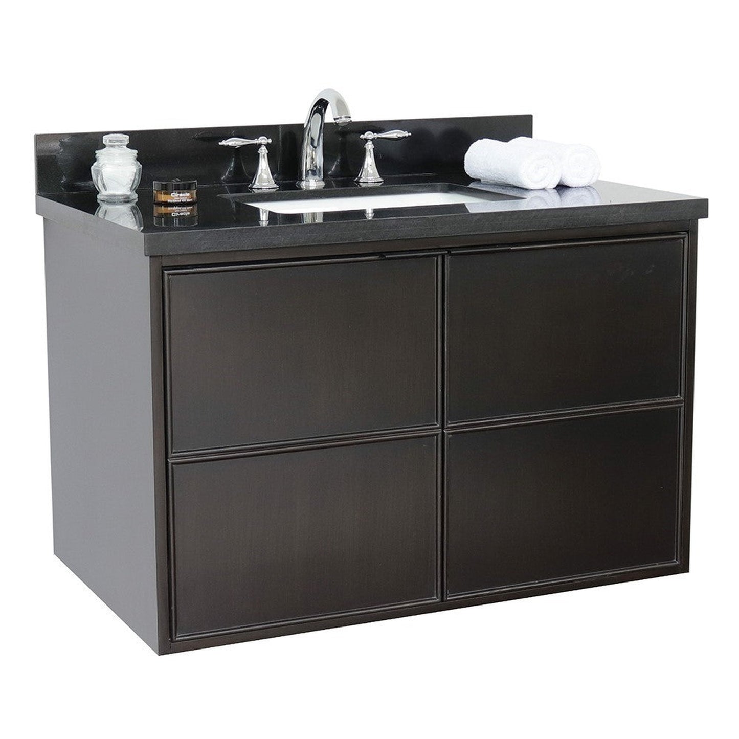 Bellaterra Home Cafe 37" 2-Door 1-Drawer Cappuccino Wall-Mount Vanity Set With Ceramic Undermount Rectangular Sink and Black Galaxy Top