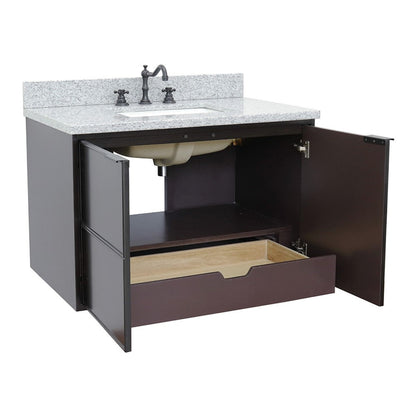 Bellaterra Home Cafe 37" 2-Door 1-Drawer Cappuccino Wall-Mount Vanity Set With Ceramic Undermount Rectangular Sink and Gray Granite Top