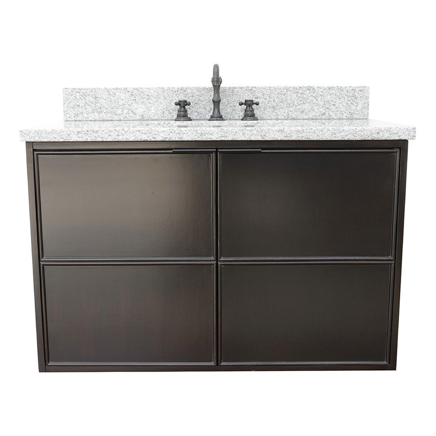 Bellaterra Home Cafe 37" 2-Door 1-Drawer Cappuccino Wall-Mount Vanity Set With Ceramic Undermount Rectangular Sink and Gray Granite Top