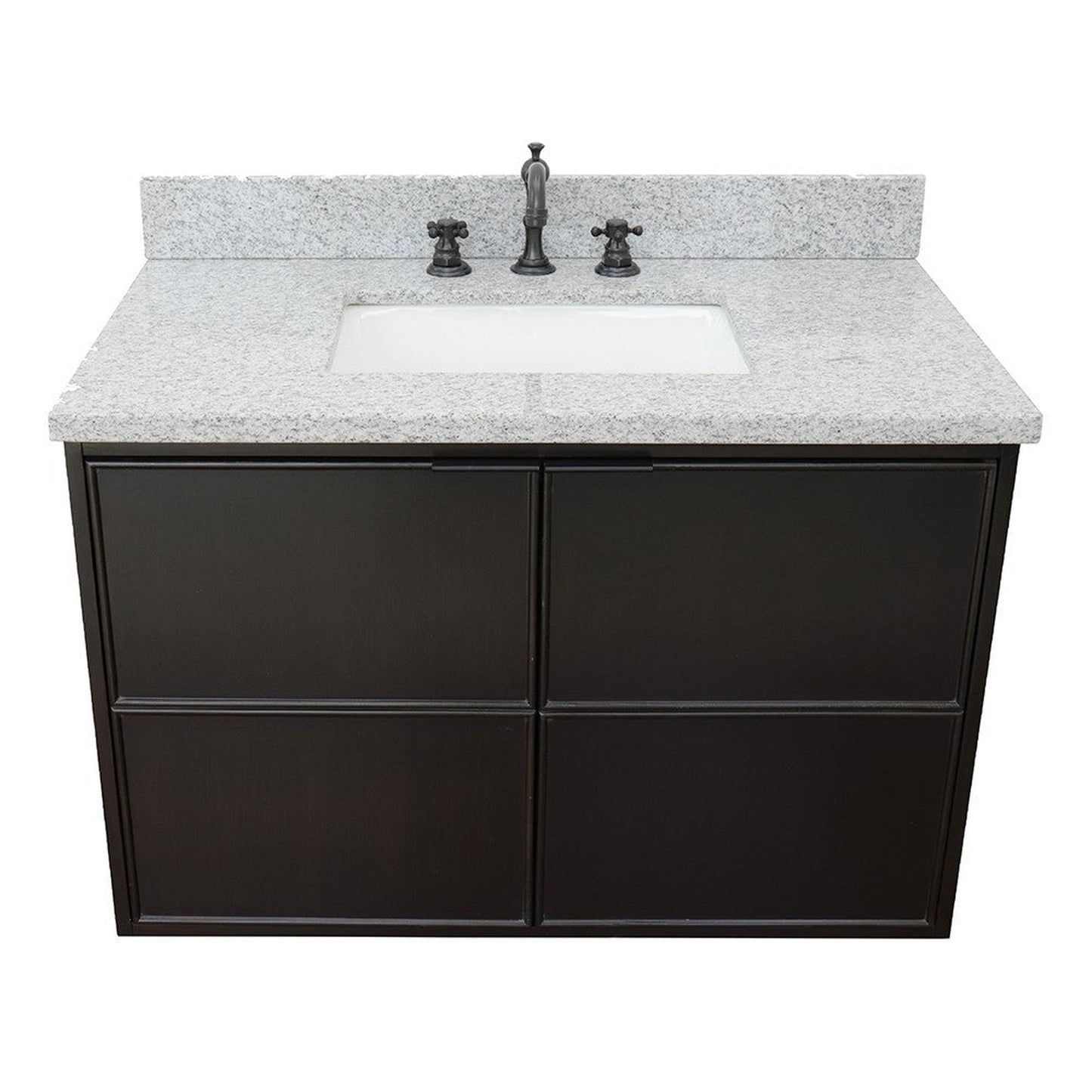 Bellaterra Home Cafe 37" 2-Door 1-Drawer Cappuccino Wall-Mount Vanity Set With Ceramic Undermount Rectangular Sink and Gray Granite Top