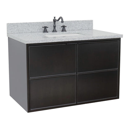 Bellaterra Home Cafe 37" 2-Door 1-Drawer Cappuccino Wall-Mount Vanity Set With Ceramic Undermount Rectangular Sink and Gray Granite Top