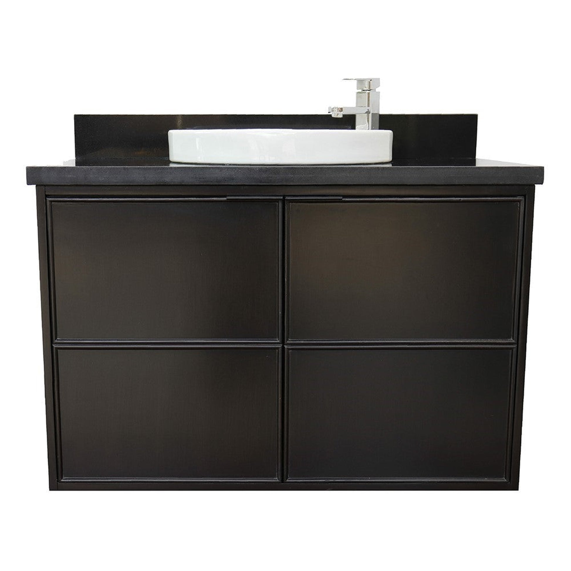 Bellaterra Home Cafe 37" 2-Door 1-Drawer Cappuccino Wall-Mount Vanity Set With Ceramic Vessel Sink and Black Galaxy Top