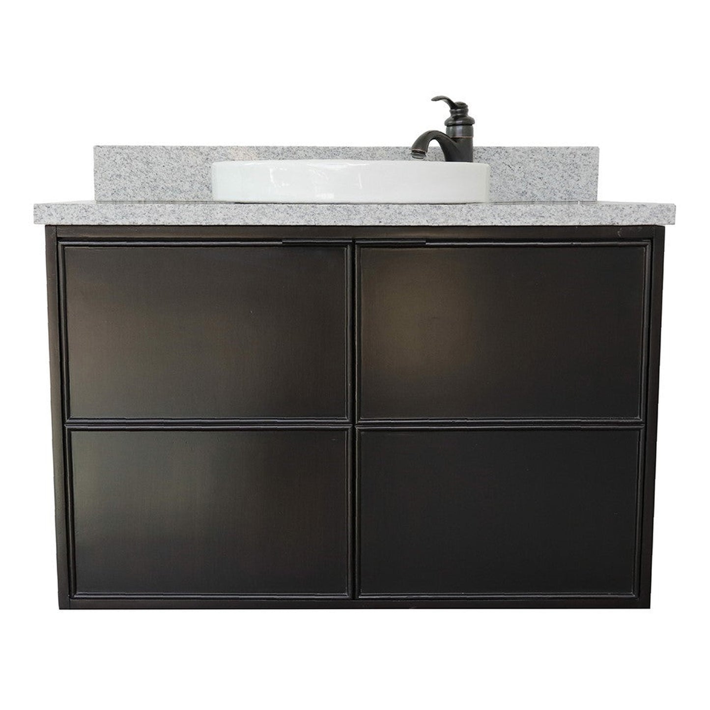 Bellaterra Home Cafe 37" 2-Door 1-Drawer Cappuccino Wall-Mount Vanity Set With Ceramic Vessel Sink and Gray Granite Top