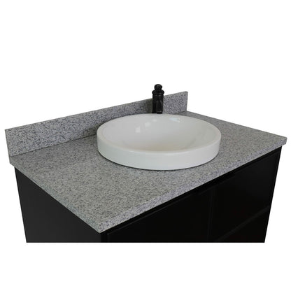 Bellaterra Home Cafe 37" 2-Door 1-Drawer Cappuccino Wall-Mount Vanity Set With Ceramic Vessel Sink and Gray Granite Top