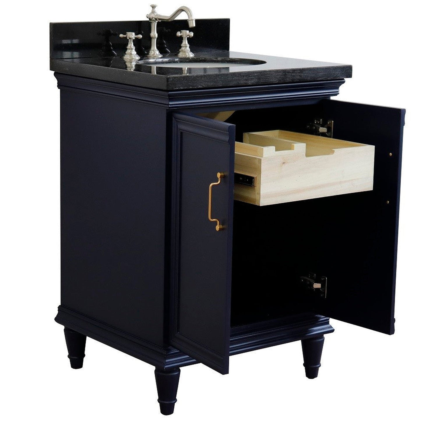 Bellaterra Home Forli 25" 2-Door 1-Drawer Blue Freestanding Vanity Set With Ceramic Undermount Oval Sink And Black Galaxy Granite Top