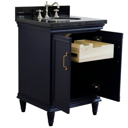 Bellaterra Home Forli 25" 2-Door 1-Drawer Blue Freestanding Vanity Set With Ceramic Undermount Oval Sink And Black Galaxy Granite Top