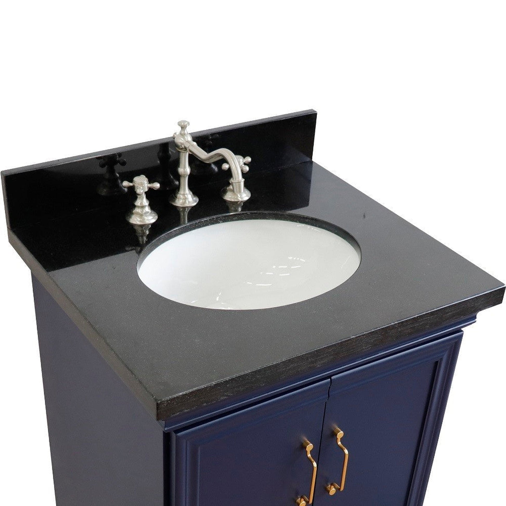 Bellaterra Home Forli 25" 2-Door 1-Drawer Blue Freestanding Vanity Set With Ceramic Undermount Oval Sink And Black Galaxy Granite Top