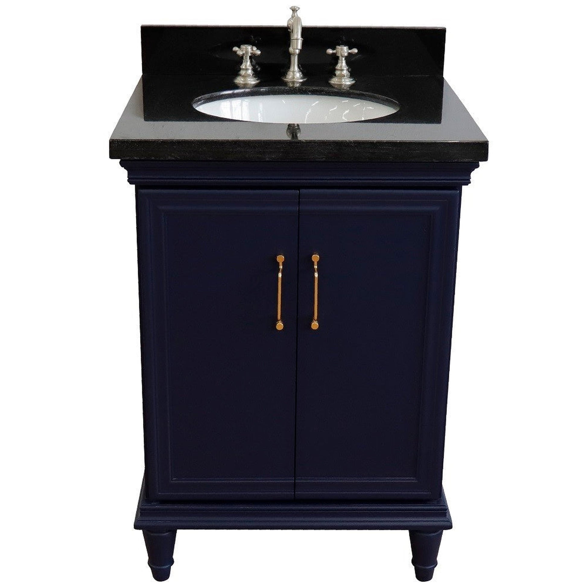 Bellaterra Home Forli 25" 2-Door 1-Drawer Blue Freestanding Vanity Set With Ceramic Undermount Oval Sink And Black Galaxy Granite Top