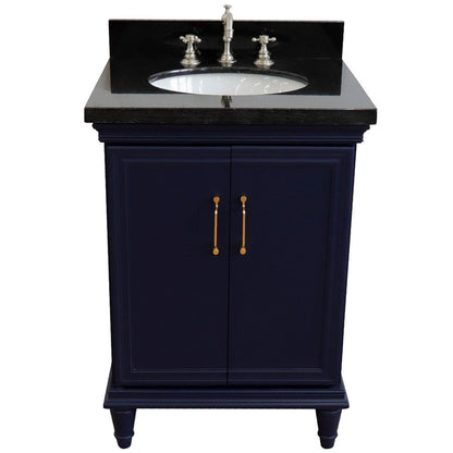 Bellaterra Home Forli 25" 2-Door 1-Drawer Blue Freestanding Vanity Set With Ceramic Undermount Oval Sink And Black Galaxy Granite Top