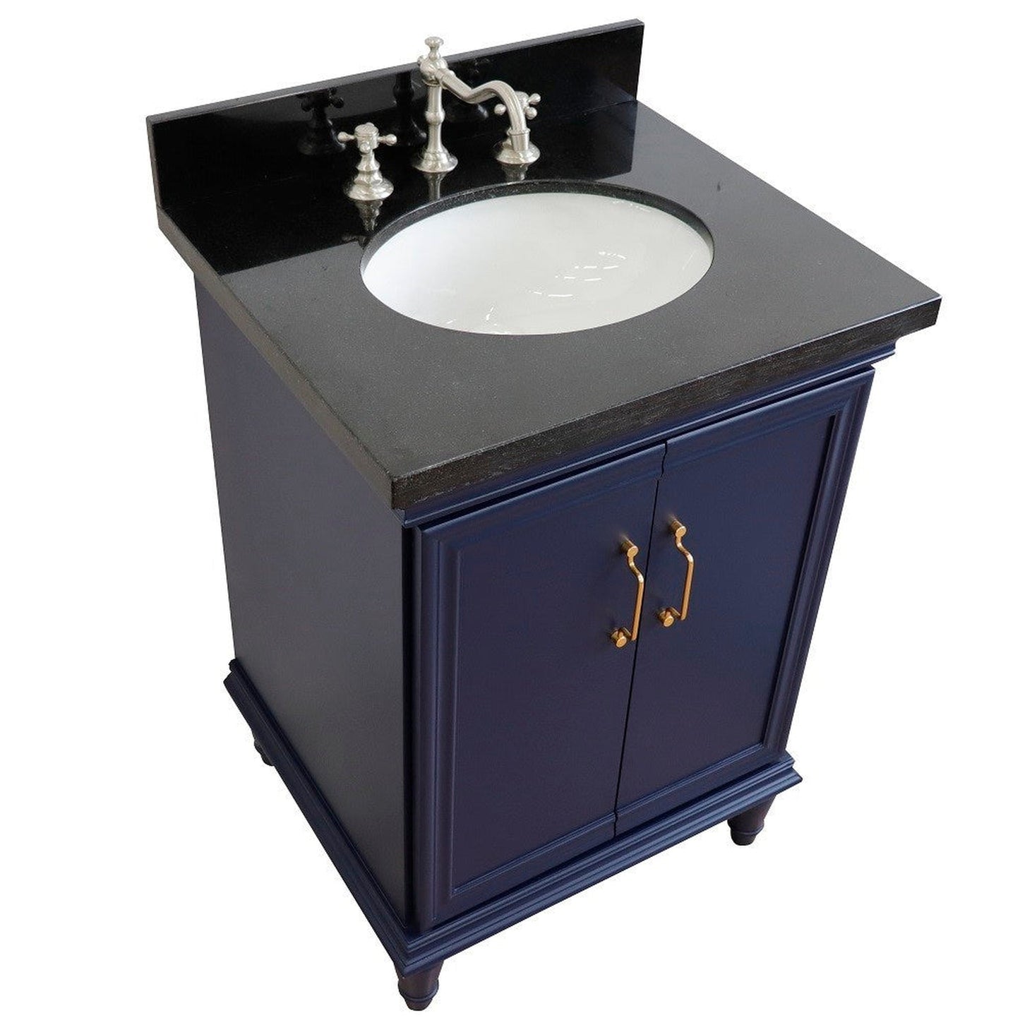 Bellaterra Home Forli 25" 2-Door 1-Drawer Blue Freestanding Vanity Set With Ceramic Undermount Oval Sink And Black Galaxy Granite Top