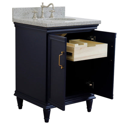 Bellaterra Home Forli 25" 2-Door 1-Drawer Blue Freestanding Vanity Set With Ceramic Undermount Oval Sink And Gray Granite Top