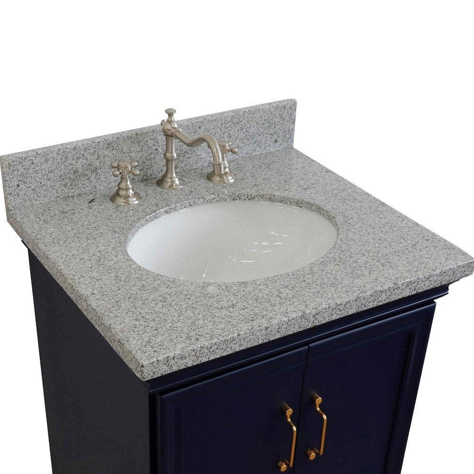 Bellaterra Home Forli 25" 2-Door 1-Drawer Blue Freestanding Vanity Set With Ceramic Undermount Oval Sink And Gray Granite Top