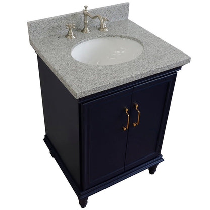 Bellaterra Home Forli 25" 2-Door 1-Drawer Blue Freestanding Vanity Set With Ceramic Undermount Oval Sink And Gray Granite Top