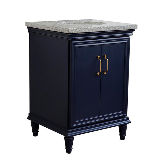 Bellaterra Home Forli 25" 2-Door 1-Drawer Blue Freestanding Vanity Set With Ceramic Undermount Oval Sink And Gray Granite Top