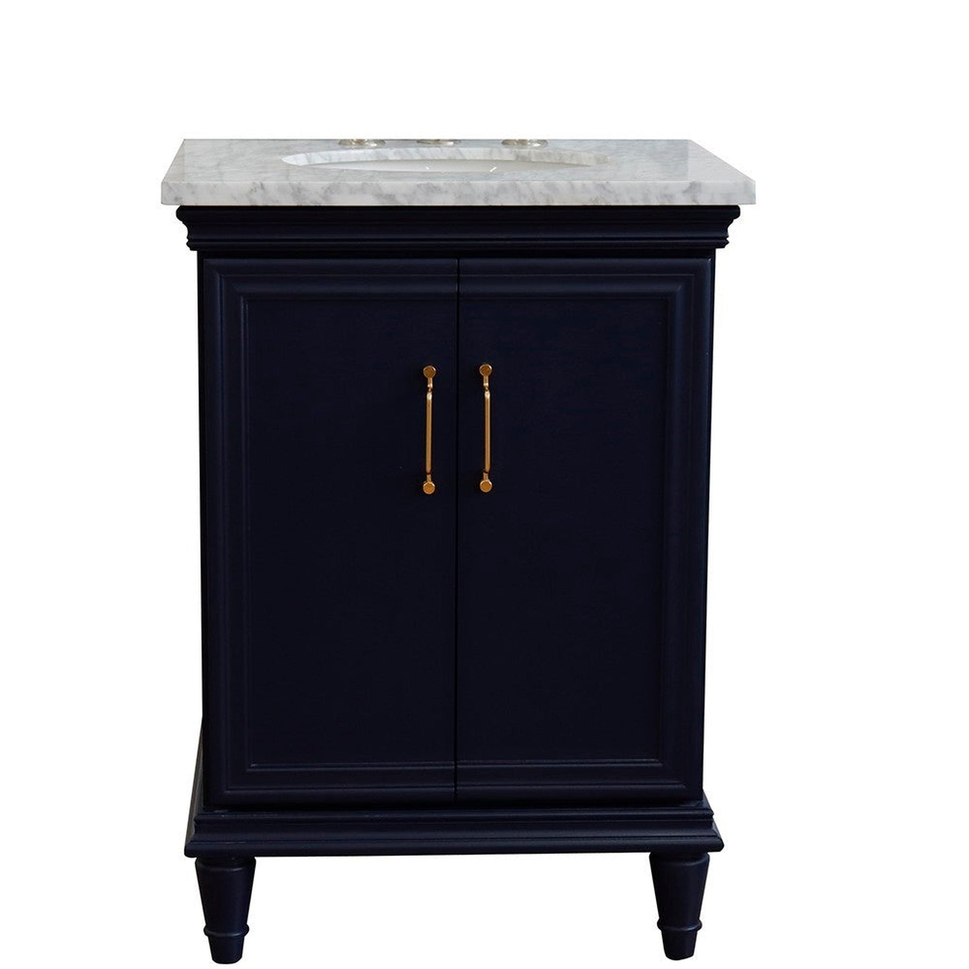 Bellaterra Home Forli 25" 2-Door 1-Drawer Blue Freestanding Vanity Set With Ceramic Undermount Oval Sink And White Carrara Marble Top