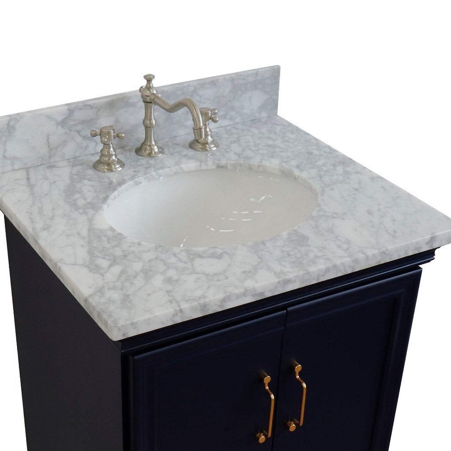 Bellaterra Home Forli 25" 2-Door 1-Drawer Blue Freestanding Vanity Set With Ceramic Undermount Oval Sink And White Carrara Marble Top