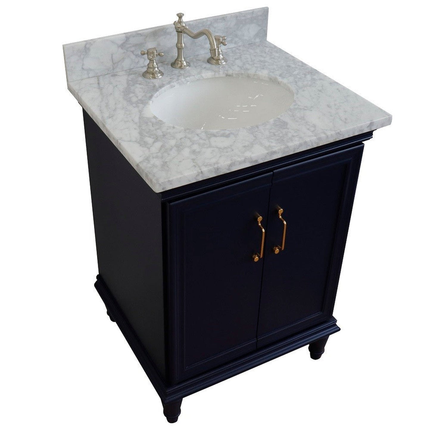 Bellaterra Home Forli 25" 2-Door 1-Drawer Blue Freestanding Vanity Set With Ceramic Undermount Oval Sink And White Carrara Marble Top