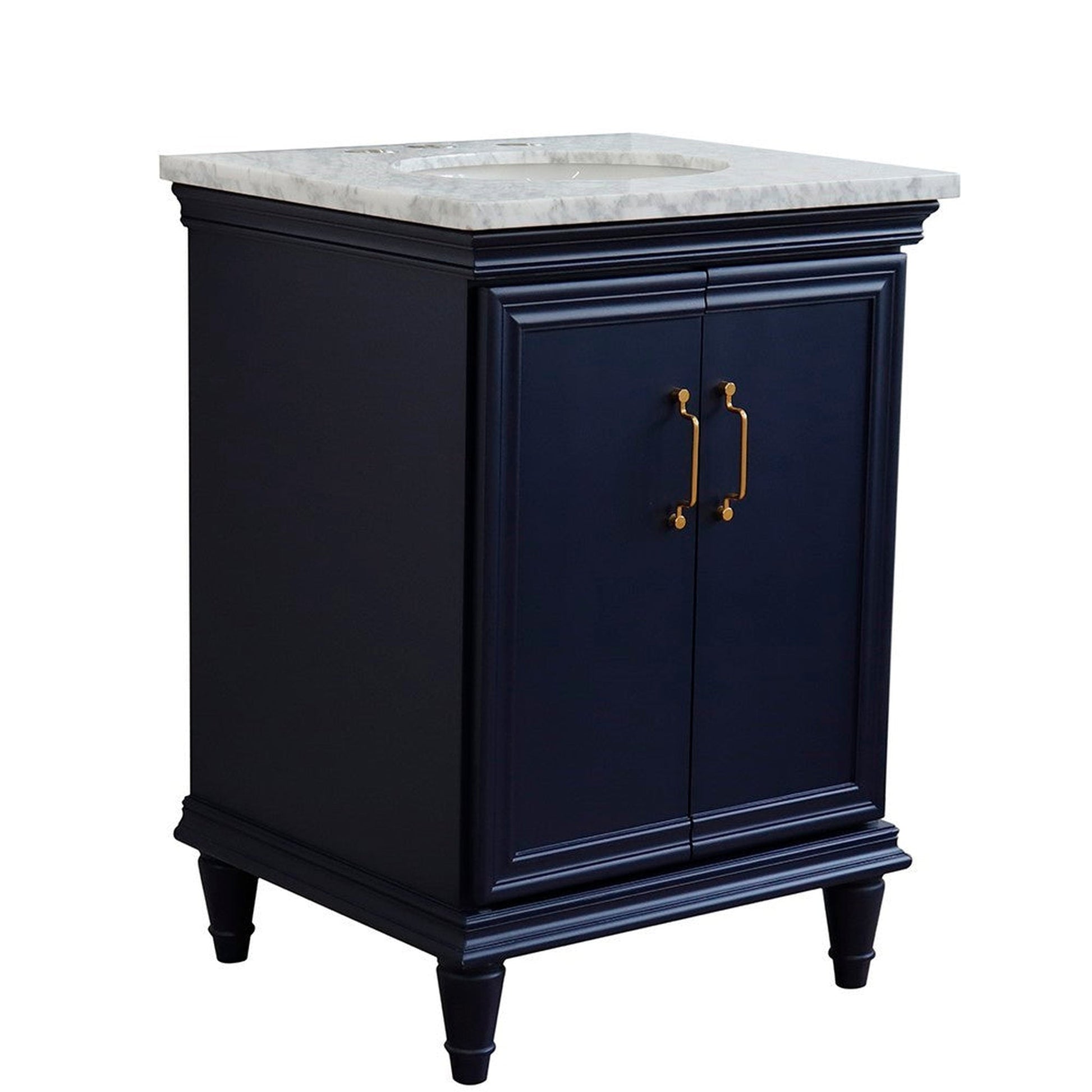 Bellaterra Home Forli 25" 2-Door 1-Drawer Blue Freestanding Vanity Set With Ceramic Undermount Oval Sink And White Carrara Marble Top