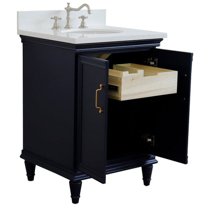 Bellaterra Home Forli 25" 2-Door 1-Drawer Blue Freestanding Vanity Set With Ceramic Undermount Oval Sink And White Quartz Top