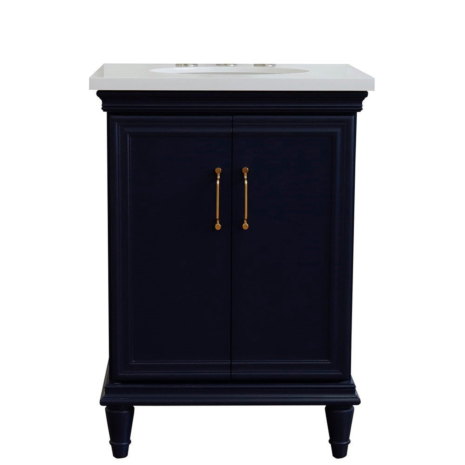 Bellaterra Home Forli 25" 2-Door 1-Drawer Blue Freestanding Vanity Set With Ceramic Undermount Oval Sink And White Quartz Top