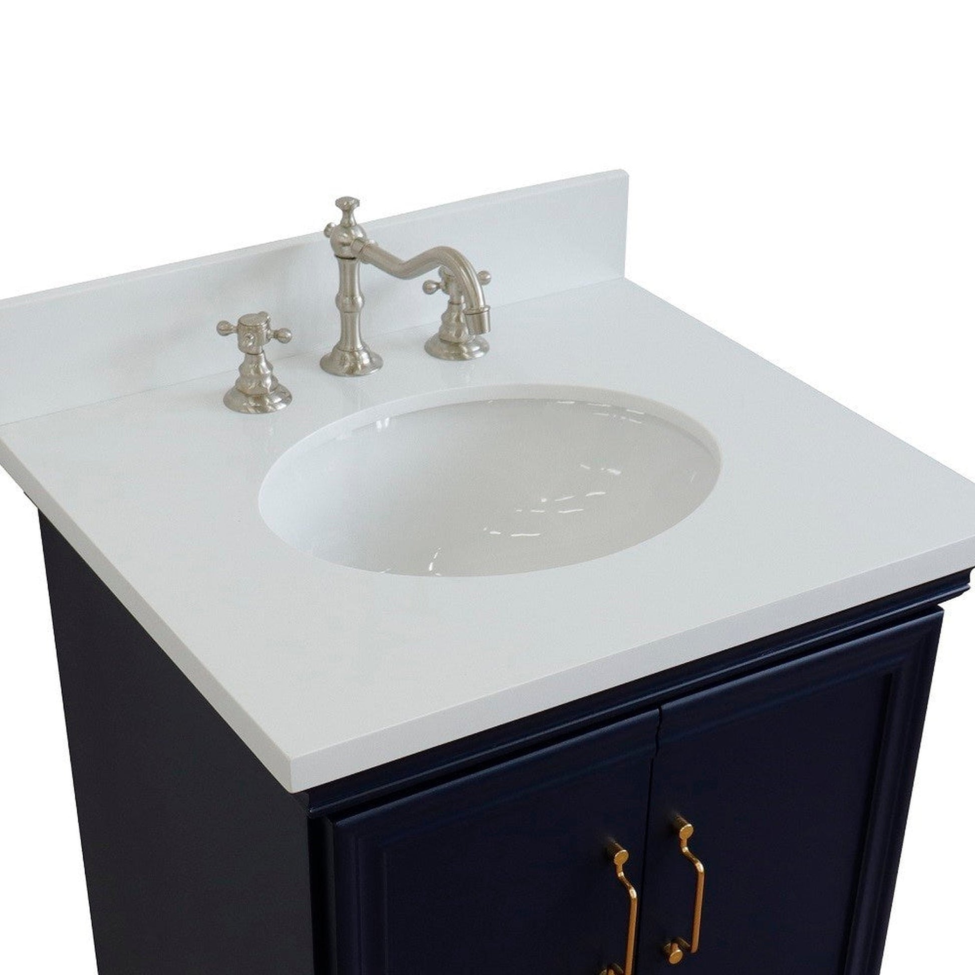 Bellaterra Home Forli 25" 2-Door 1-Drawer Blue Freestanding Vanity Set With Ceramic Undermount Oval Sink And White Quartz Top