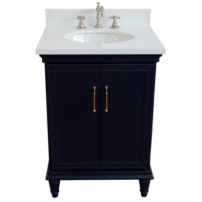 Bellaterra Home Forli 25" 2-Door 1-Drawer Blue Freestanding Vanity Set With Ceramic Undermount Oval Sink And White Quartz Top